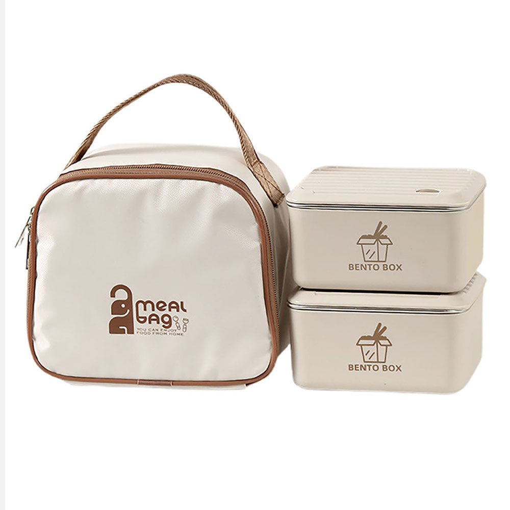 Little Surprise Box , Cream2pcs Bento Stainless Steel Lunch Box Container set with insulated Matching lunch Bag for Kids & Adults