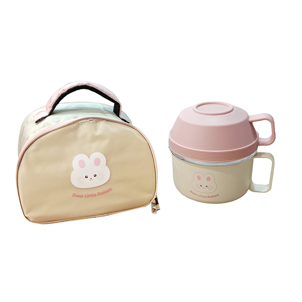 Little Surprise Box Cream & Pink Rabbit , Dual Handle Soup and Noodles Lunch Box with matching Cover