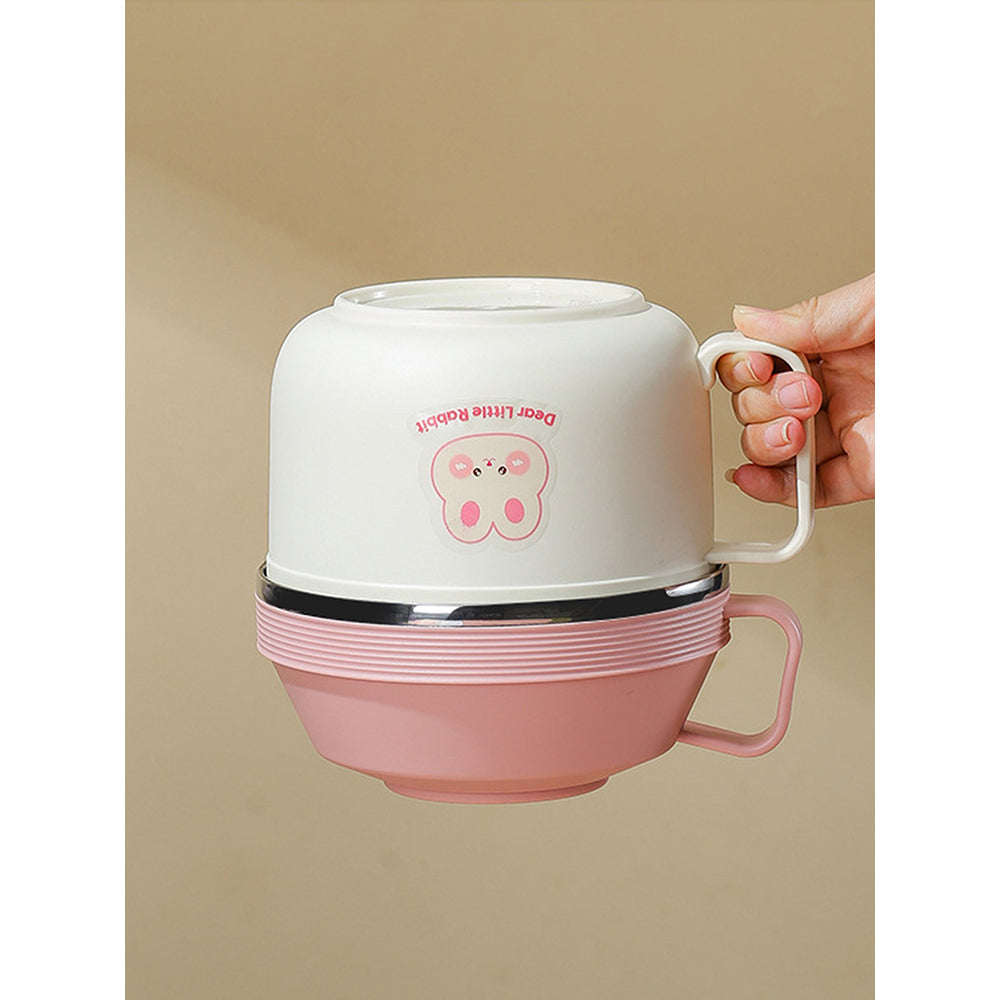 Little Surprise Box Cream & Pink Rabbit , Dual Handle Soup and Noodles Lunch Box with matching Cover