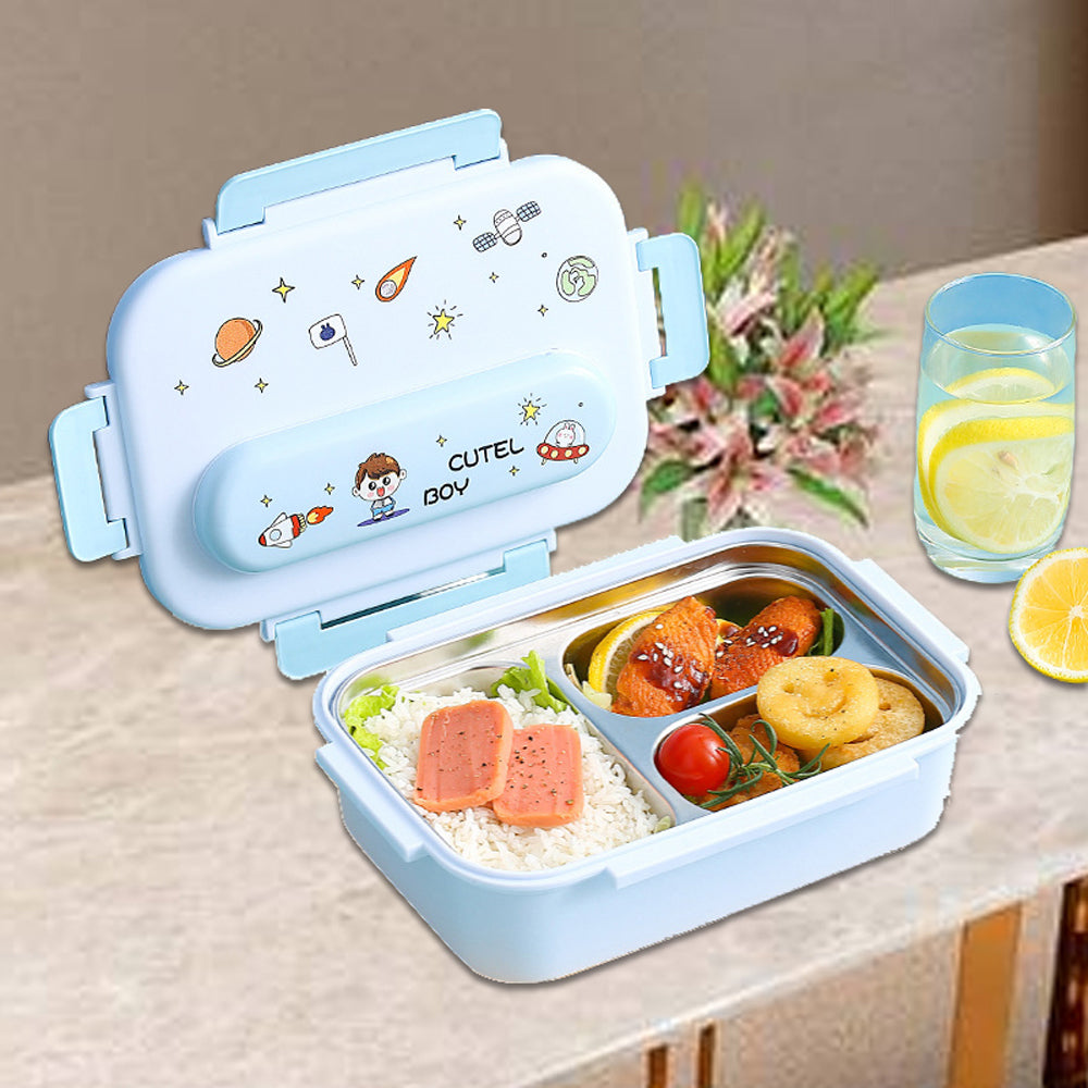 Little Surprise Box Kids Tiffin Lunch Box With Insulated Lunch Box Cover, Light Blue