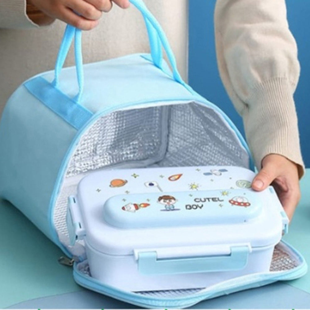 Little Surprise Box Kids Tiffin Lunch Box With Insulated Lunch Box Cover, Light Blue