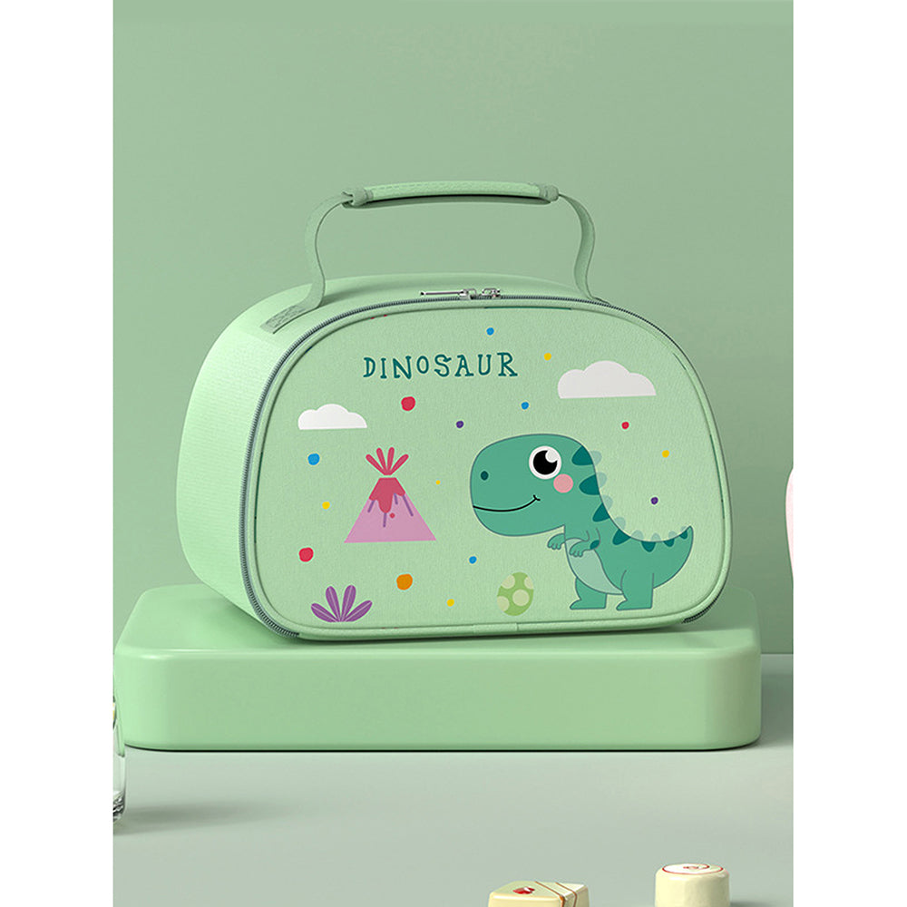 Little Surprise Box, Green Dino Big Size Stainless Steel Lunch Box With Insulated Matching Lunch Bag, stainless steel spoon and chopsticks for Kids and Adults