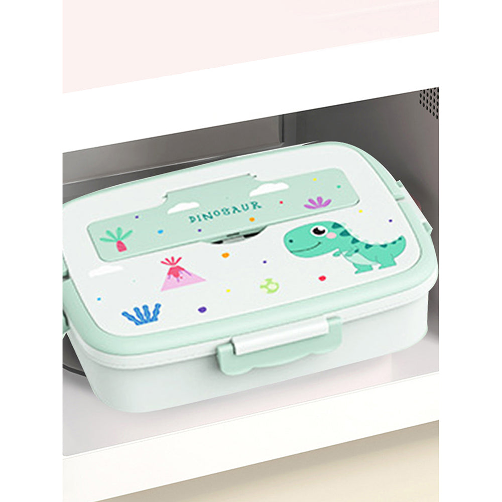 Little Surprise Box, Green Dino Big Size Stainless Steel Lunch Box With Insulated Matching Lunch Bag, stainless steel spoon and chopsticks for Kids and Adults