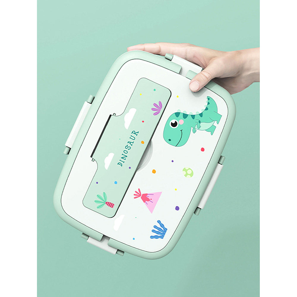 Little Surprise Box, Green Dino Big Size Stainless Steel Lunch Box With Insulated Matching Lunch Bag, stainless steel spoon and chopsticks for Kids and Adults