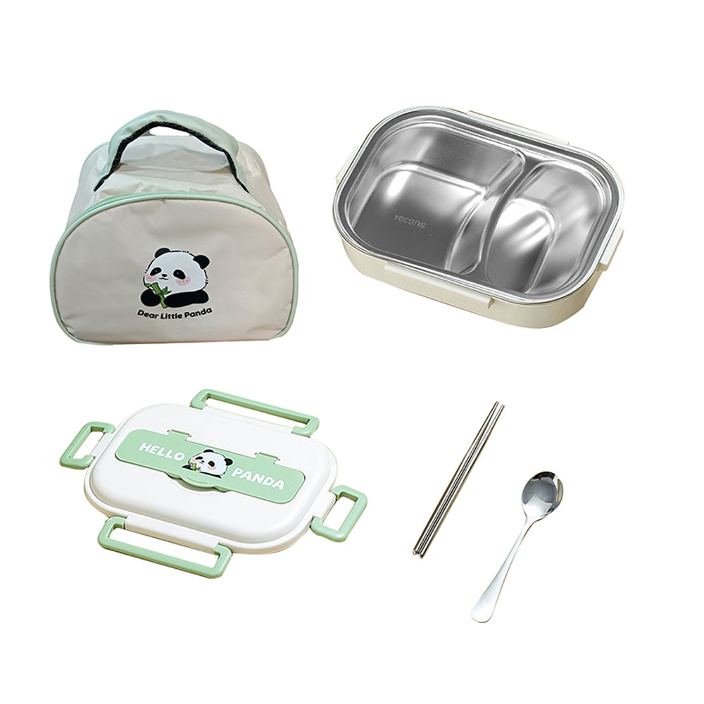 Little Surprise Box, Happy Panda medium Size Stainless Steel Lunch Box /Tiffin with Insulated Matching Lunch Bag, stainless steel spoon and chopsticks for Kids and Adults