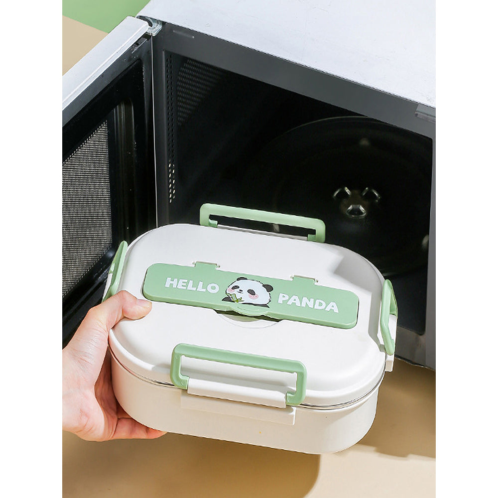 Little Surprise Box, Happy Panda medium Size Stainless Steel Lunch Box /Tiffin with Insulated Matching Lunch Bag, stainless steel spoon and chopsticks for Kids and Adults