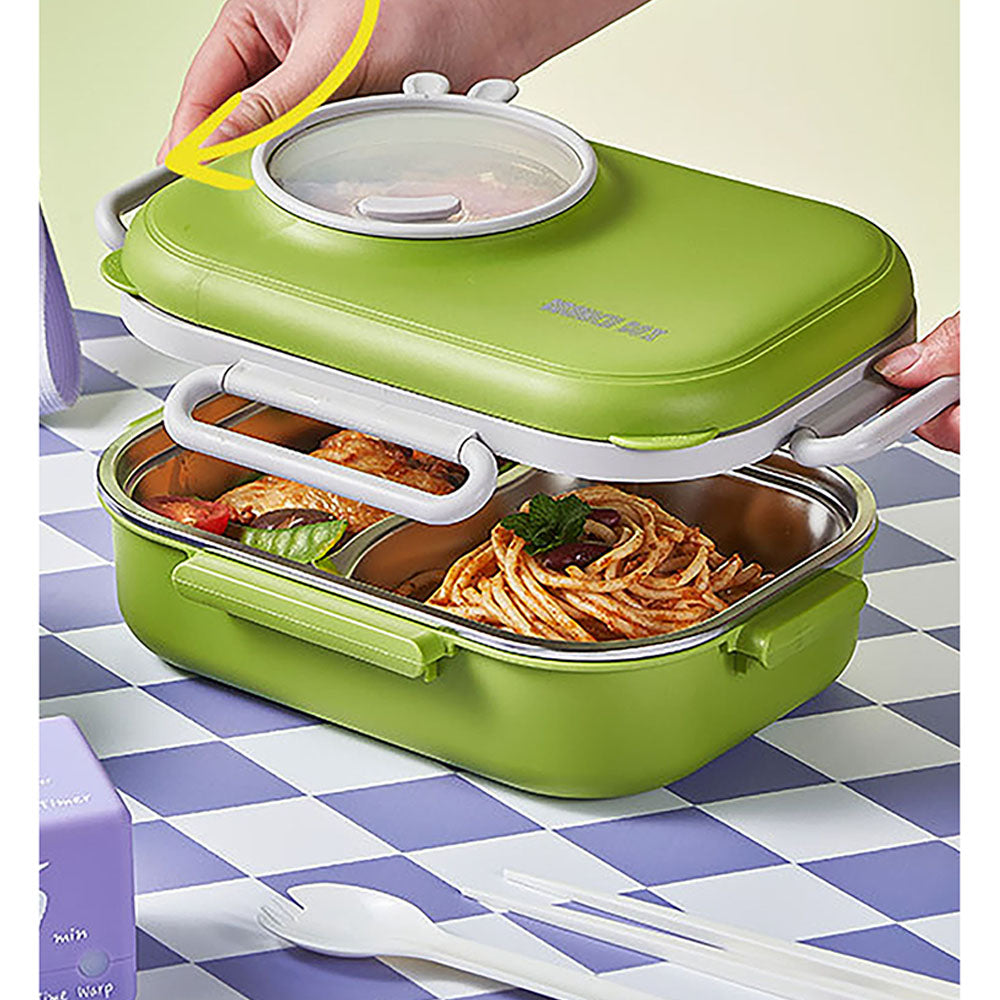 Little Surprise Box Green Bunny Ear themed  Stainless Steel Lunch Box with Bowl, chopsticks & Fork for Kids & Adults.