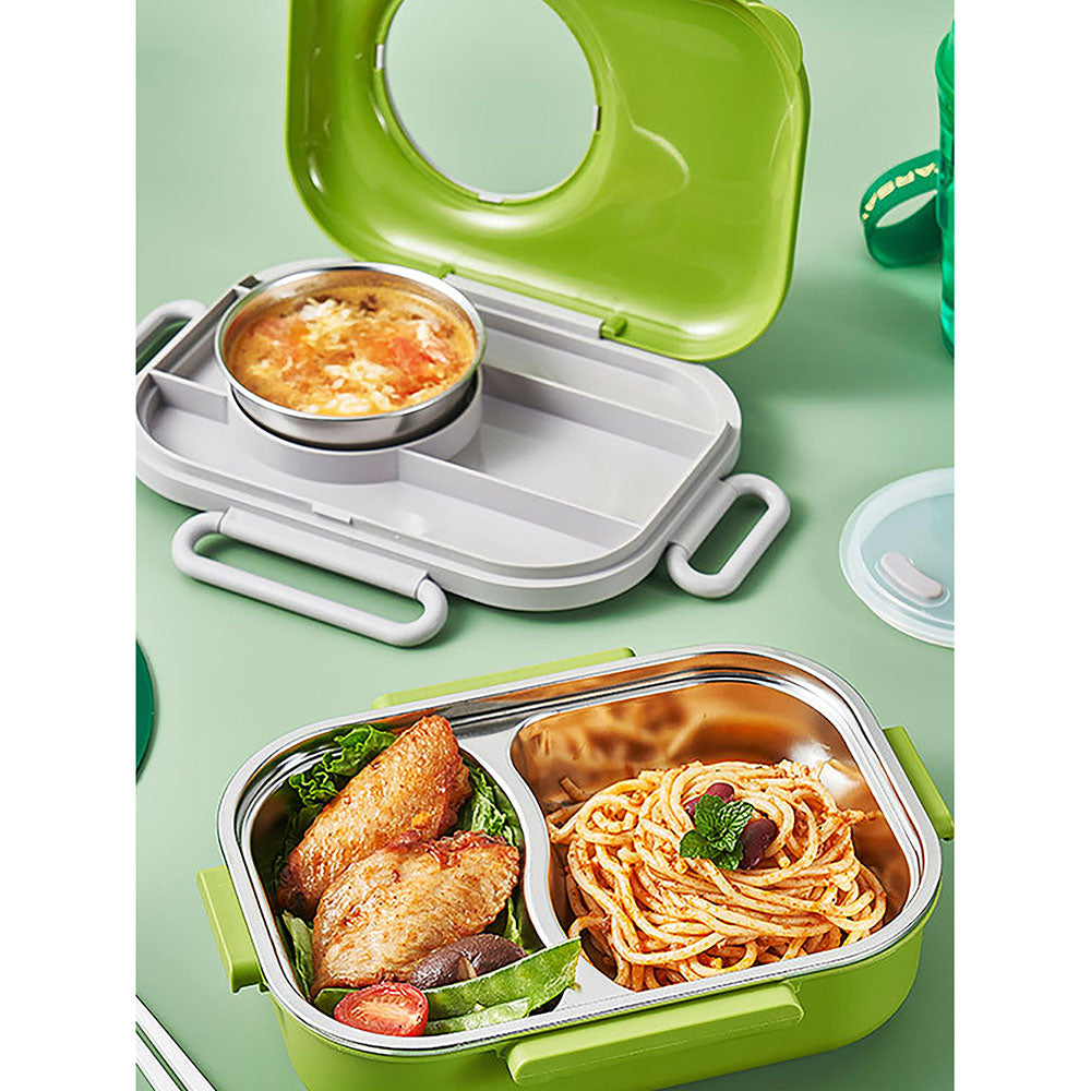 Little Surprise Box Green Bunny Ear themed  Stainless Steel Lunch Box with Bowl, chopsticks & Fork for Kids & Adults.