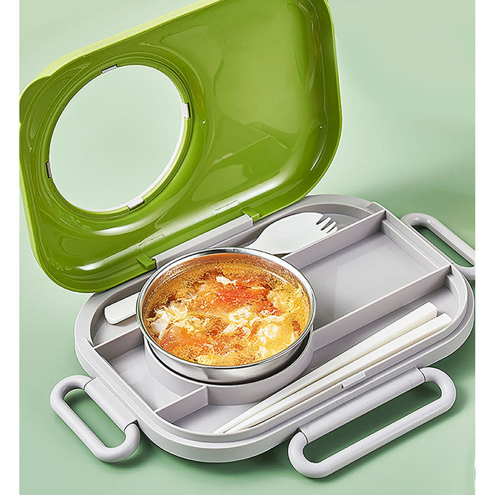 Little Surprise Box Green Bunny Ear themed  Stainless Steel Lunch Box with Bowl, chopsticks & Fork for Kids & Adults.