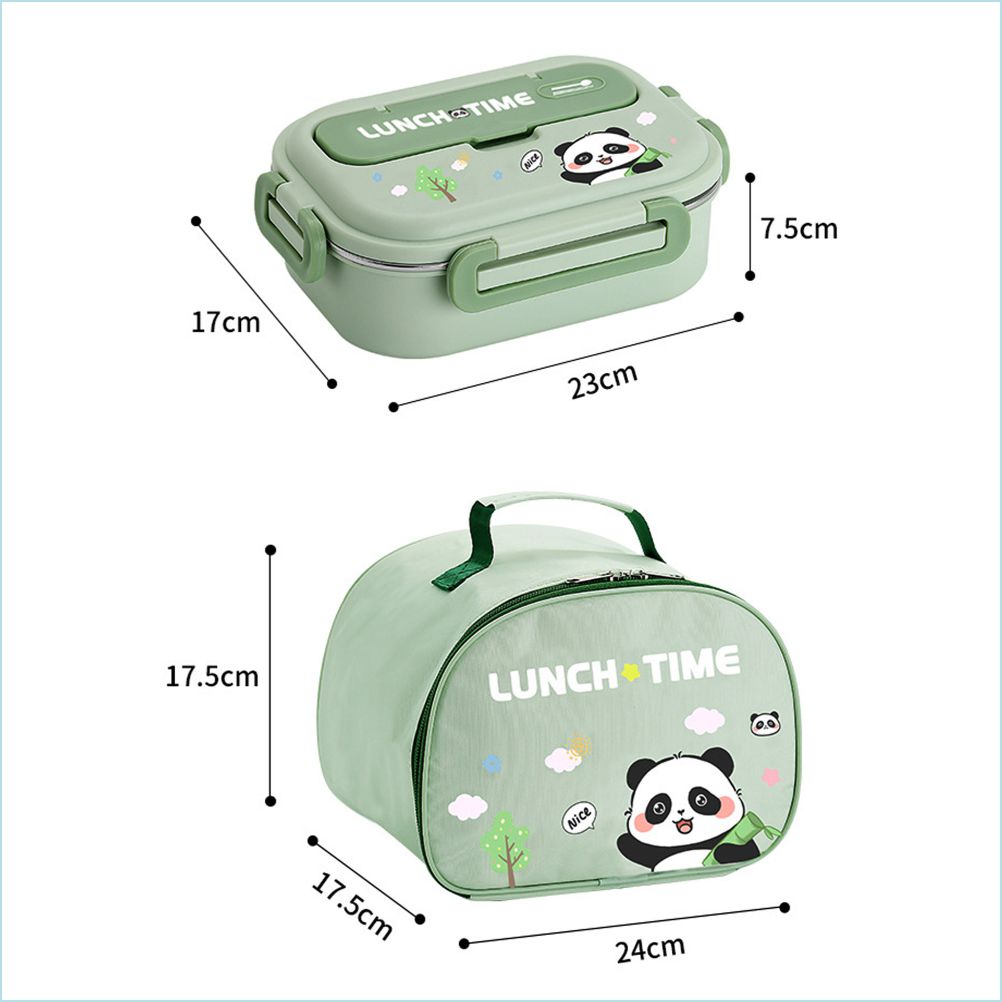 Mint Panda Lunch Time 2 pcs Stainless Steel Kids Lunch Box with matching Lunch Bag