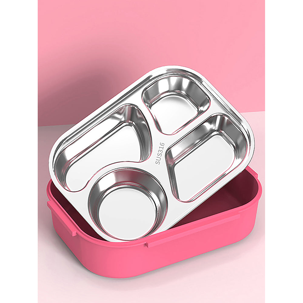 Little Surprise Box, Pink Foxy Big Size Stainless Steel Lunch Box /Tiffin with Insulated Matching Lunch Bag, stainless steel spoon and chopsticks for Kids and Adults