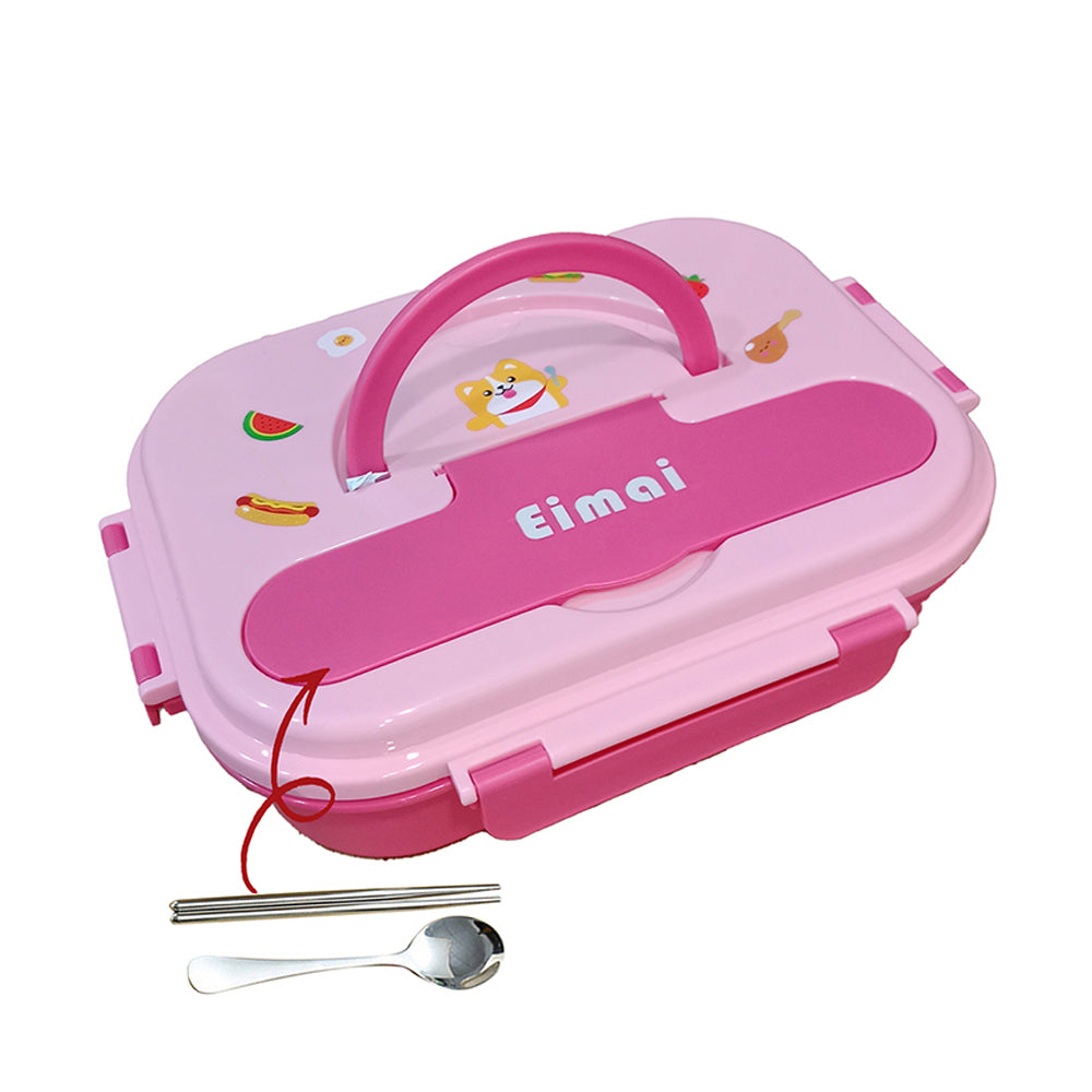 Little Surprise Box, Pink Foxy Big Size Stainless Steel Lunch Box /Tiffin with Insulated Matching Lunch Bag, stainless steel spoon and chopsticks for Kids and Adults