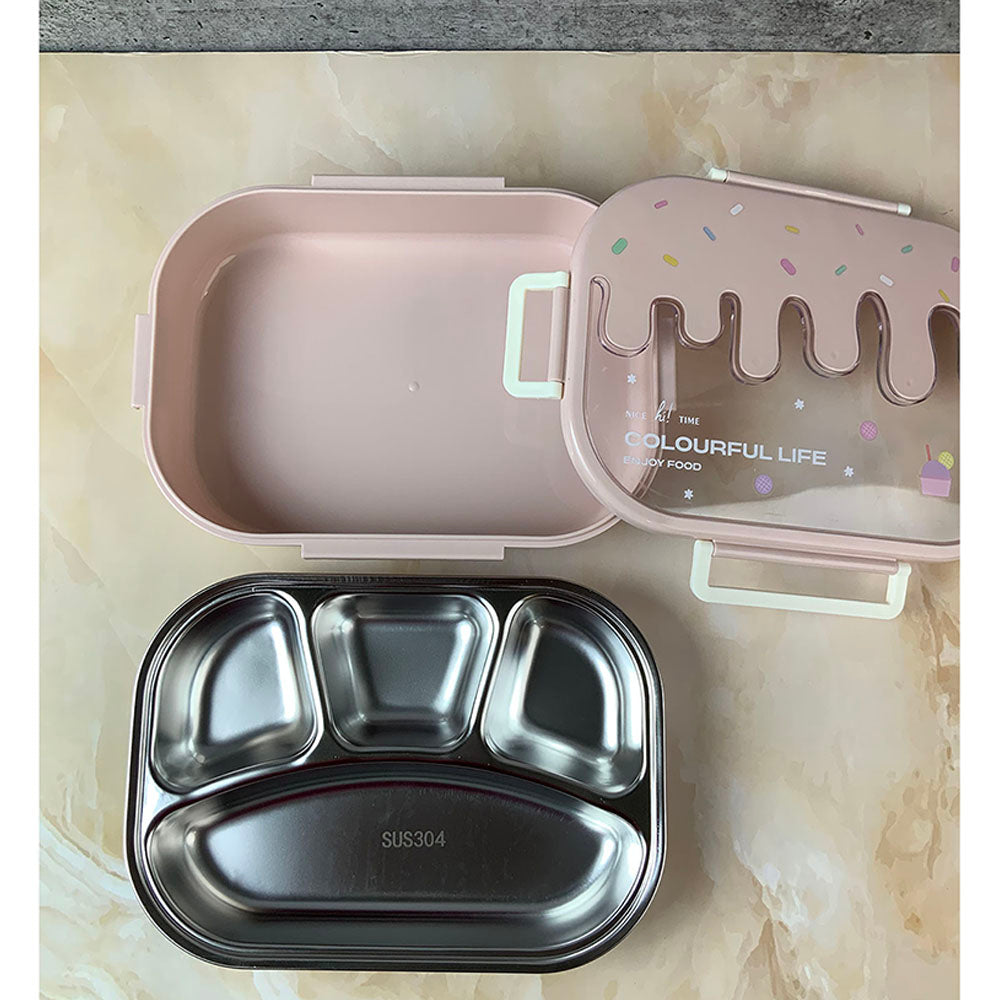 Little Surprise Box Pink Icecream Drip Big Size Stainless Steel Lunch Box  for Kids & Adults, 1300ml