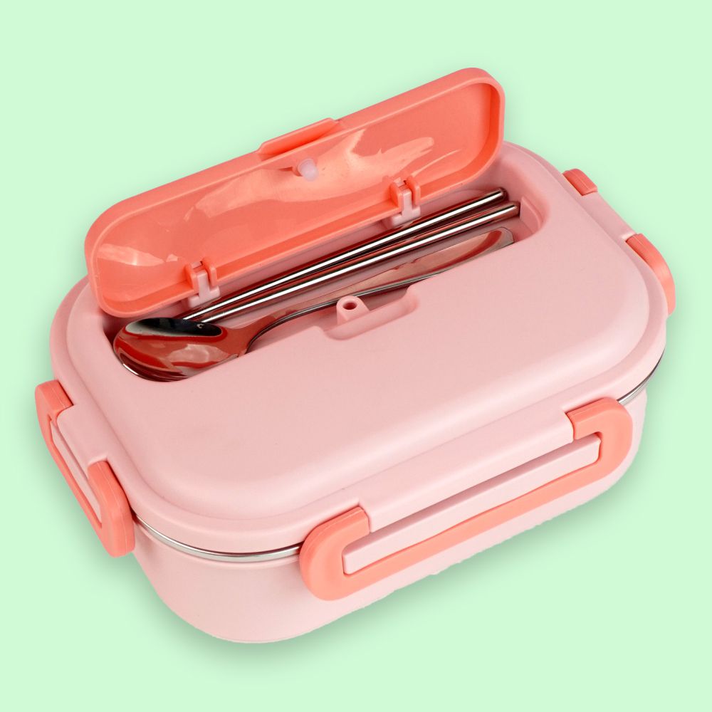 Pink Lunch Time 2 pcs Stainless Steel Kids Lunch Box with matching Lunch Bag