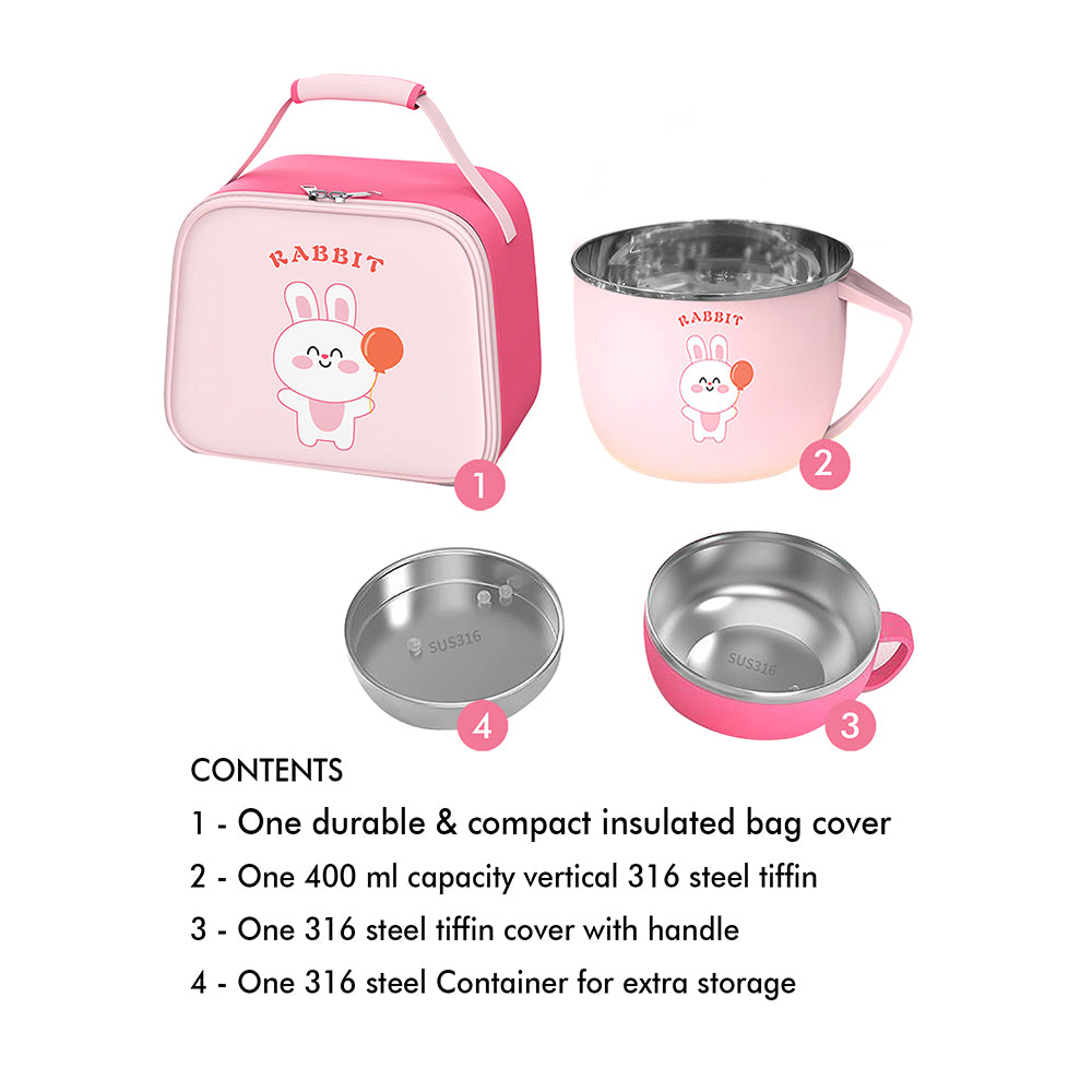 Little Surprise Box Pink Small/Big Size, Bunny Dual Handle Soup and Noodles Lunch Box with matching Cover