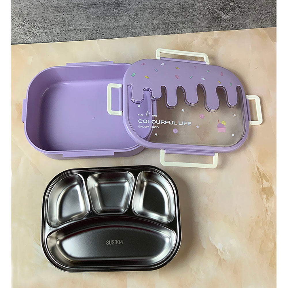 Little Surprise Box Purple Icecream Drip Big Size Stainless Steel Lunch Box with  for Kids & Adults, 1300ml