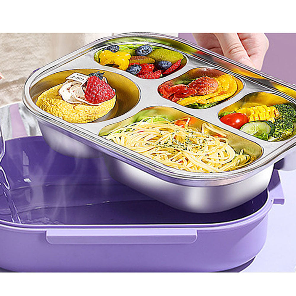 Little Surprise Box Purple Teddy Big Size Size Stainless Steel Lunch Box /Tiffin with Insulated Matching Lunch Bag, stainless steel spoon and chopsticks for Kids & Adults, 1500ml