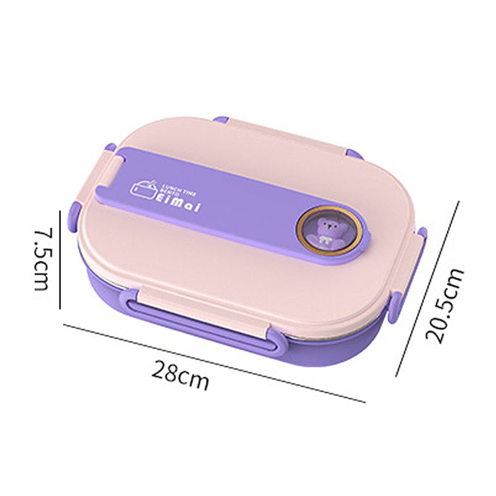 Little Surprise Box Purple Teddy Big Size Size Stainless Steel Lunch Box /Tiffin with Insulated Matching Lunch Bag, stainless steel spoon and chopsticks for Kids & Adults, 1500ml