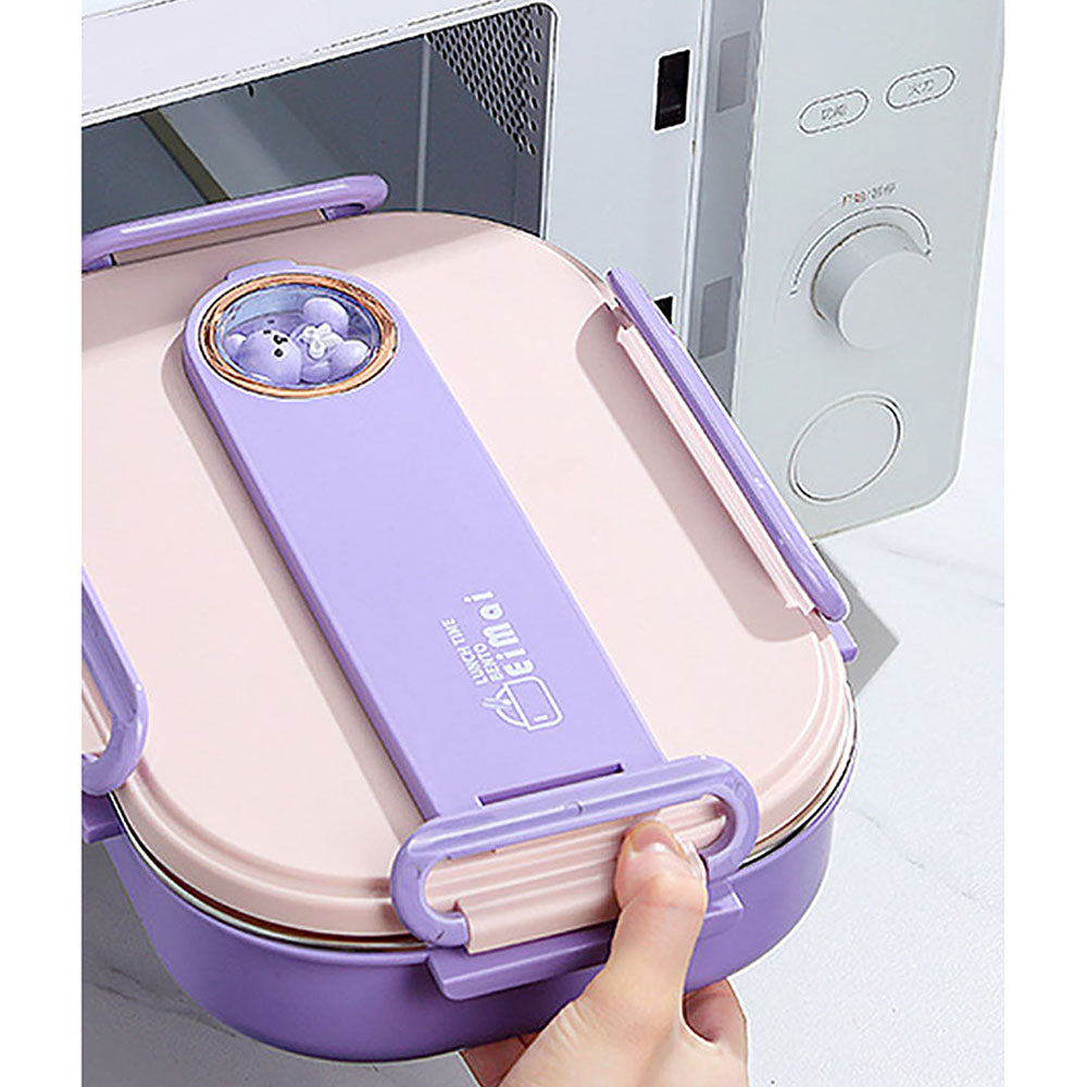 Little Surprise Box Purple Teddy Big Size Size Stainless Steel Lunch Box /Tiffin with Insulated Matching Lunch Bag, stainless steel spoon and chopsticks for Kids & Adults, 1500ml