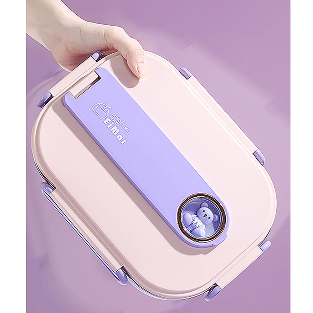 Little Surprise Box Purple Teddy Big Size Size Stainless Steel Lunch Box /Tiffin with Insulated Matching Lunch Bag, stainless steel spoon and chopsticks for Kids & Adults, 1500ml