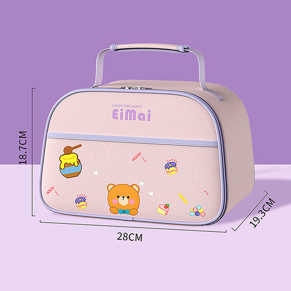 Little Surprise Box Purple Teddy Big Size Size Stainless Steel Lunch Box /Tiffin with Insulated Matching Lunch Bag, stainless steel spoon and chopsticks for Kids & Adults, 1500ml