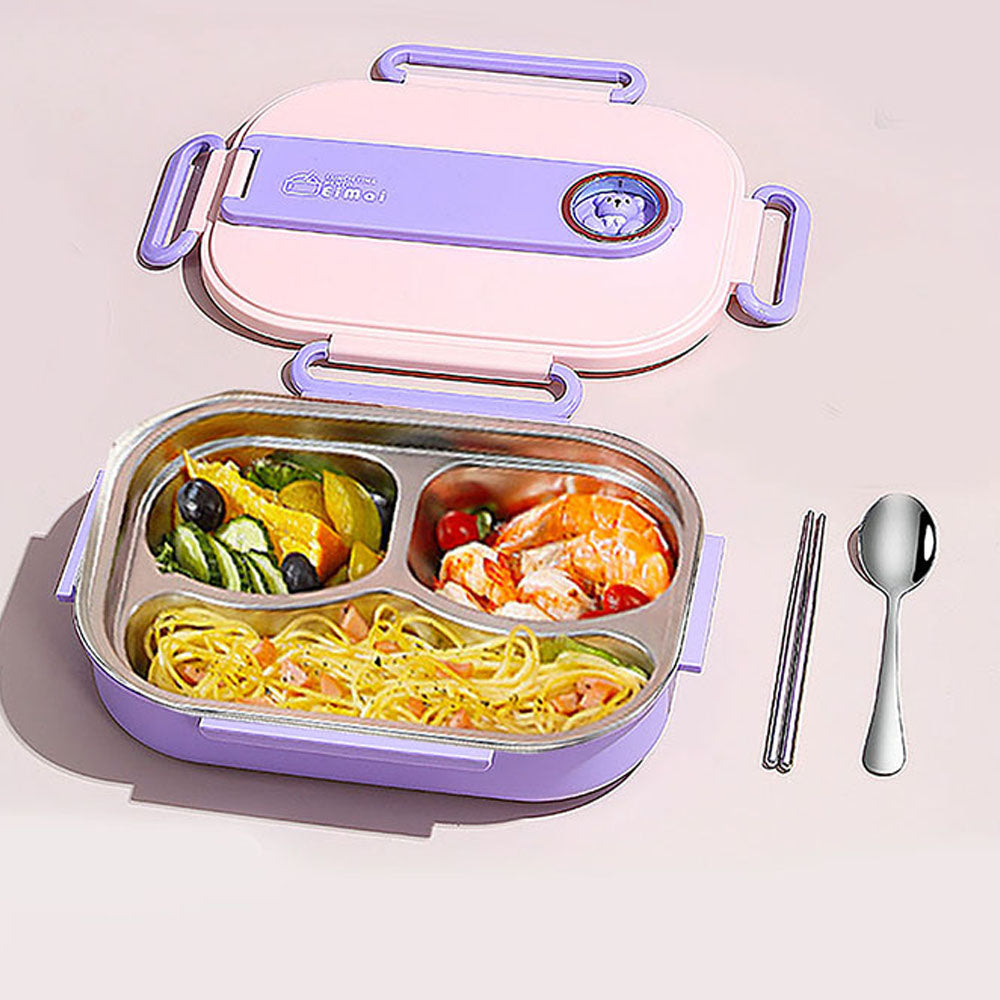 Little Surprise Box Purple Teddy Medium Size Size Stainless Steel Lunch Box /Tiffin with Insulated Matching Lunch Bag, stainless steel spoon and chopsticks for Kids & Adults, 1000 ml