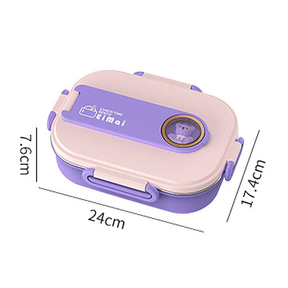 Little Surprise Box Purple Teddy Medium Size Size Stainless Steel Lunch Box /Tiffin with Insulated Matching Lunch Bag, stainless steel spoon and chopsticks for Kids & Adults, 1000 ml