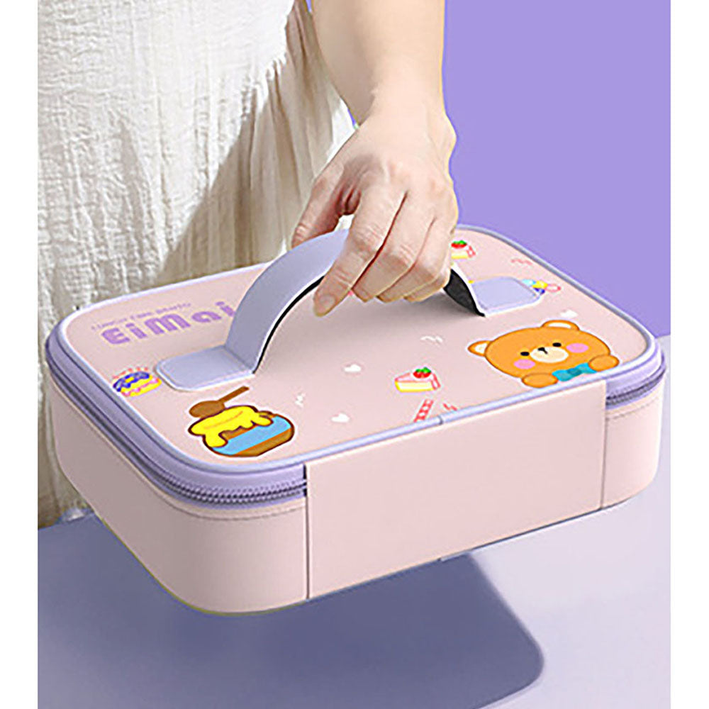 Little Surprise Box Purple Teddy Medium Size Size Stainless Steel Lunch Box /Tiffin with Insulated Matching Lunch Bag, stainless steel spoon and chopsticks for Kids & Adults, 1000 ml