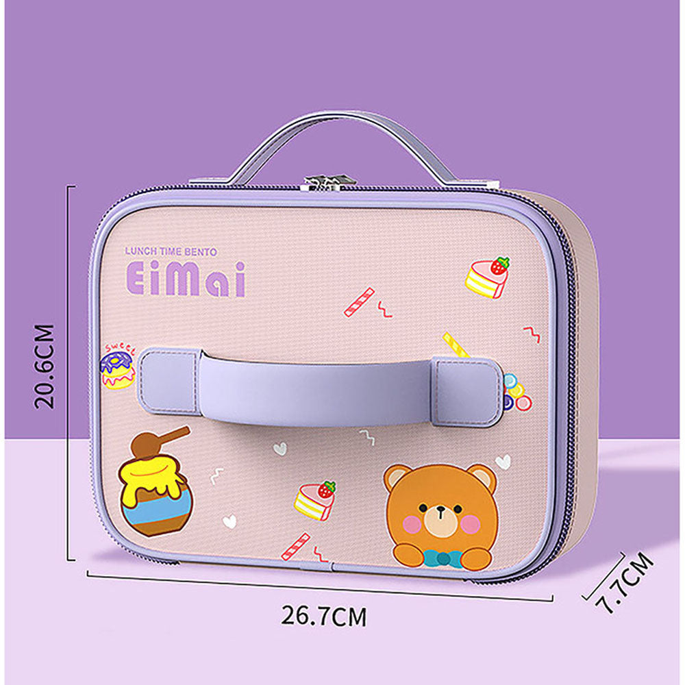 Little Surprise Box Purple Teddy Medium Size Size Stainless Steel Lunch Box /Tiffin with Insulated Matching Lunch Bag, stainless steel spoon and chopsticks for Kids & Adults, 1000 ml