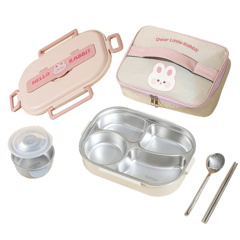 Little Surprise Box Big Size Stainless Steel Lunch Box /Tiffin With Insulated Matching Lunch Bag For Kids And Adults, Pink Rabbit