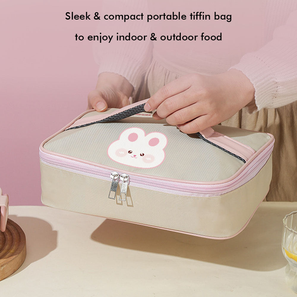 Little Surprise Box Big Size Stainless Steel Lunch Box /Tiffin With Insulated Matching Lunch Bag For Kids And Adults, Pink Rabbit