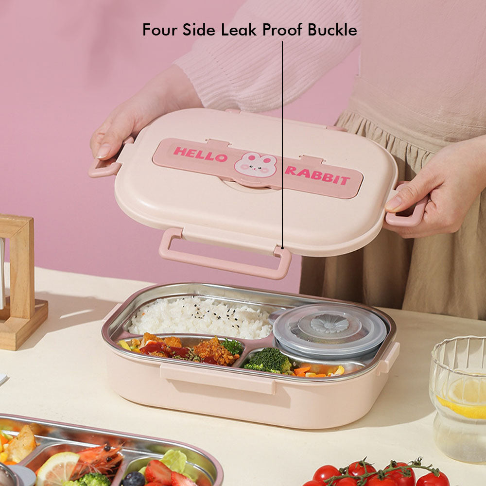 Little Surprise Box Big Size Stainless Steel Lunch Box /Tiffin With Insulated Matching Lunch Bag For Kids And Adults, Pink Rabbit