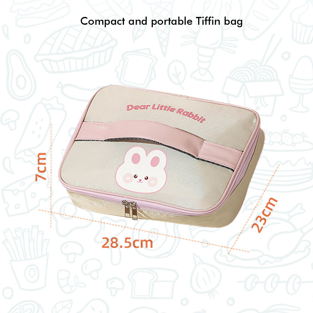 Little Surprise Box Big Size Stainless Steel Lunch Box /Tiffin With Insulated Matching Lunch Bag For Kids And Adults, Pink Rabbit