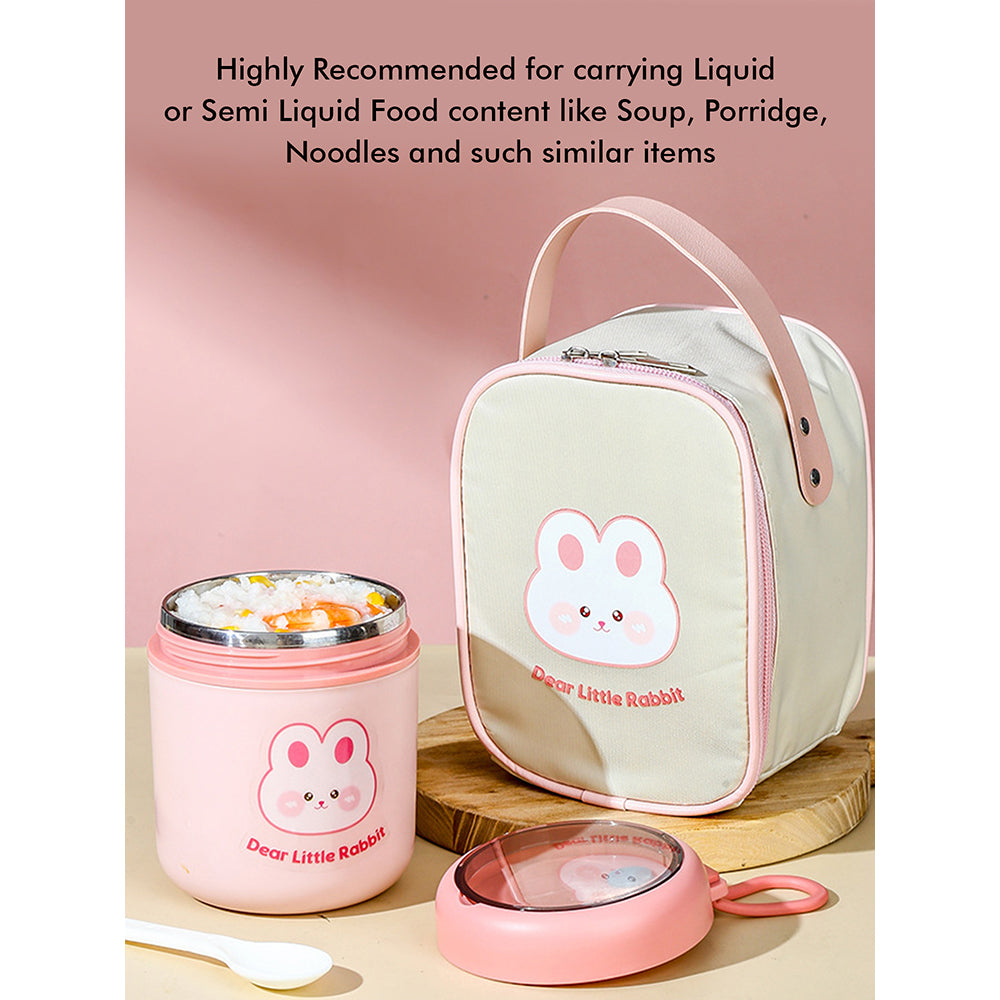 Little Surprise Box Pink Rabbit, Stainless Steel Soup Box /Tiffin with Insulated Vertical Tiffin Bag with detachable Spoon for Kids and Adults.