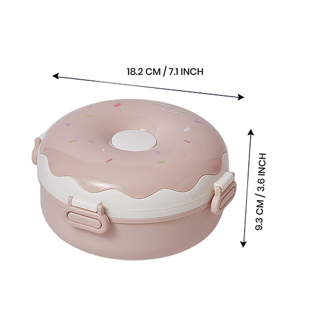 Little Surprise Box Pink Donut Medium Size, Stainless Steel Lunch Box with spoon and Fork for Kids & Adults, 300ml