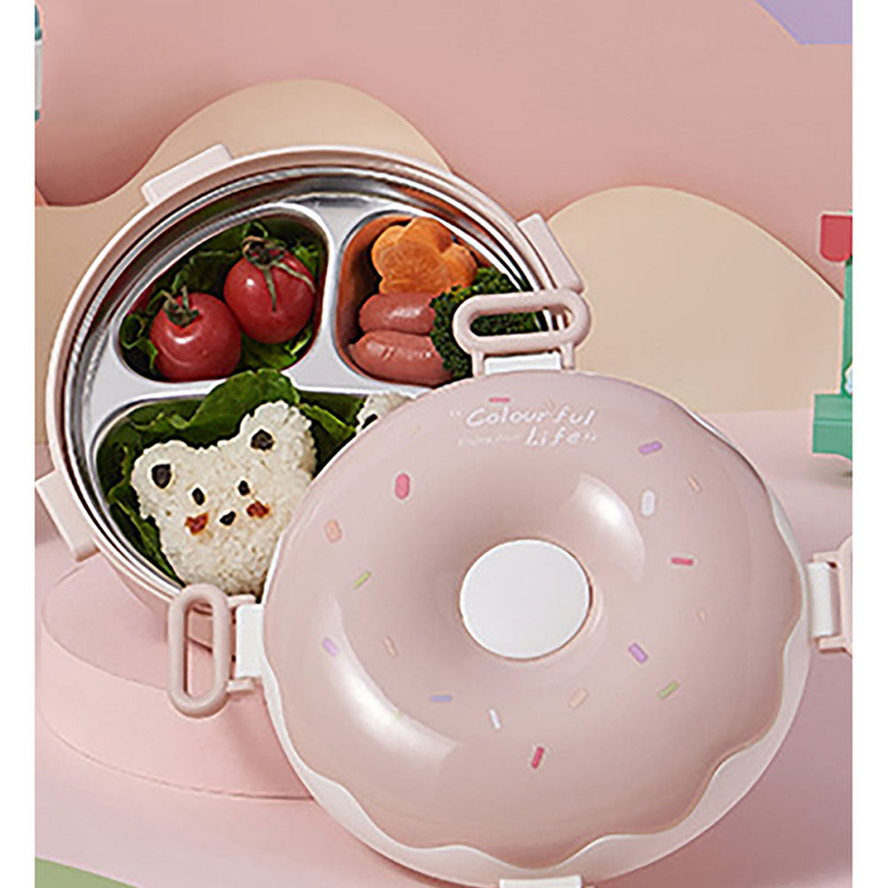 Little Surprise Box Pink Donut Medium Size, Stainless Steel Lunch Box with spoon and Fork for Kids & Adults, 300ml