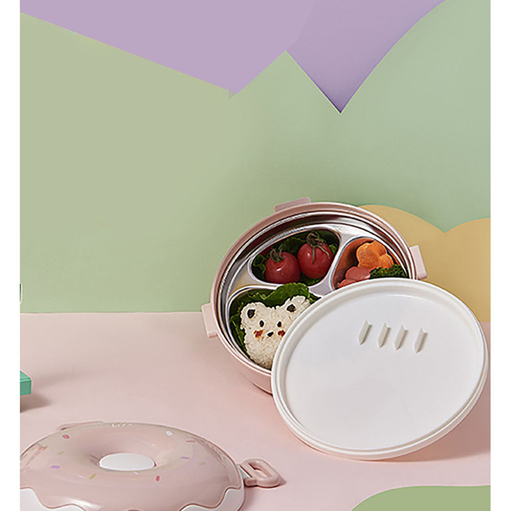 Little Surprise Box Pink Donut Medium Size, Stainless Steel Lunch Box with spoon and Fork for Kids & Adults, 300ml