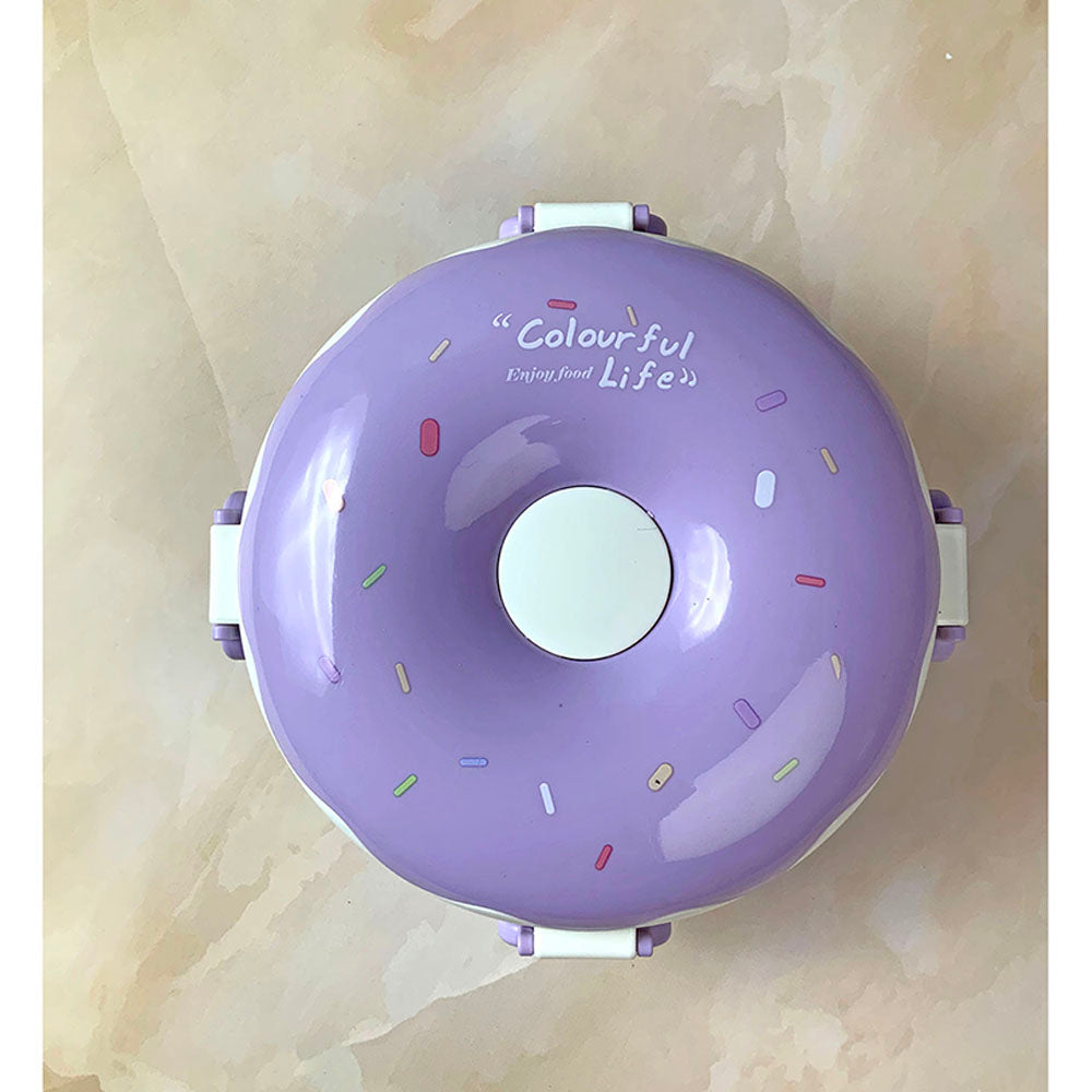 Little Surprise Box Purple Donut Medium Size, Stainless Steel Lunch Box with spoon and Fork for Kids & Adults, 300ml