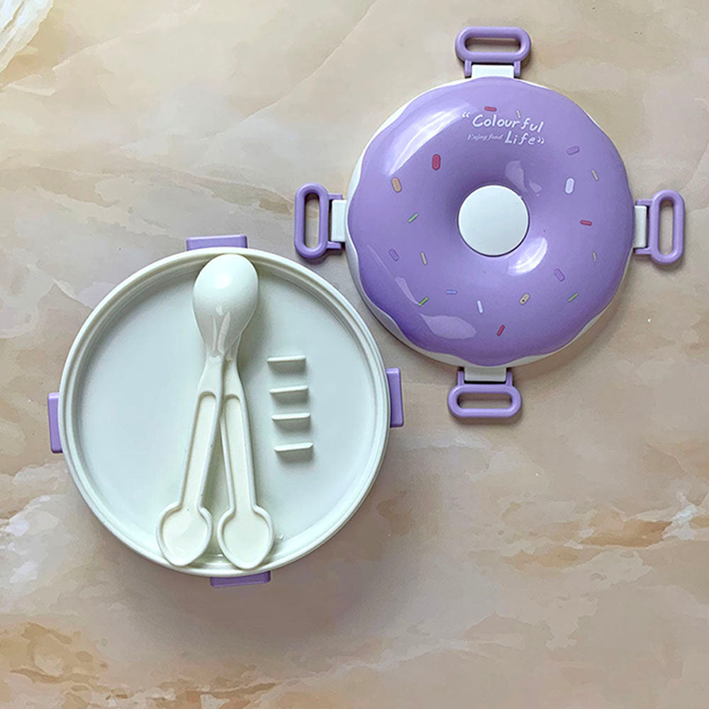 Little Surprise Box Purple Donut Medium Size, Stainless Steel Lunch Box with spoon and Fork for Kids & Adults, 300ml