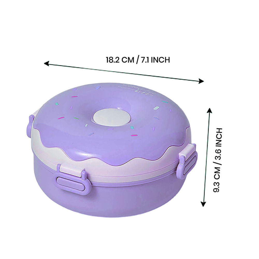 Little Surprise Box Purple Donut Medium Size, Stainless Steel Lunch Box with spoon and Fork for Kids & Adults, 300ml