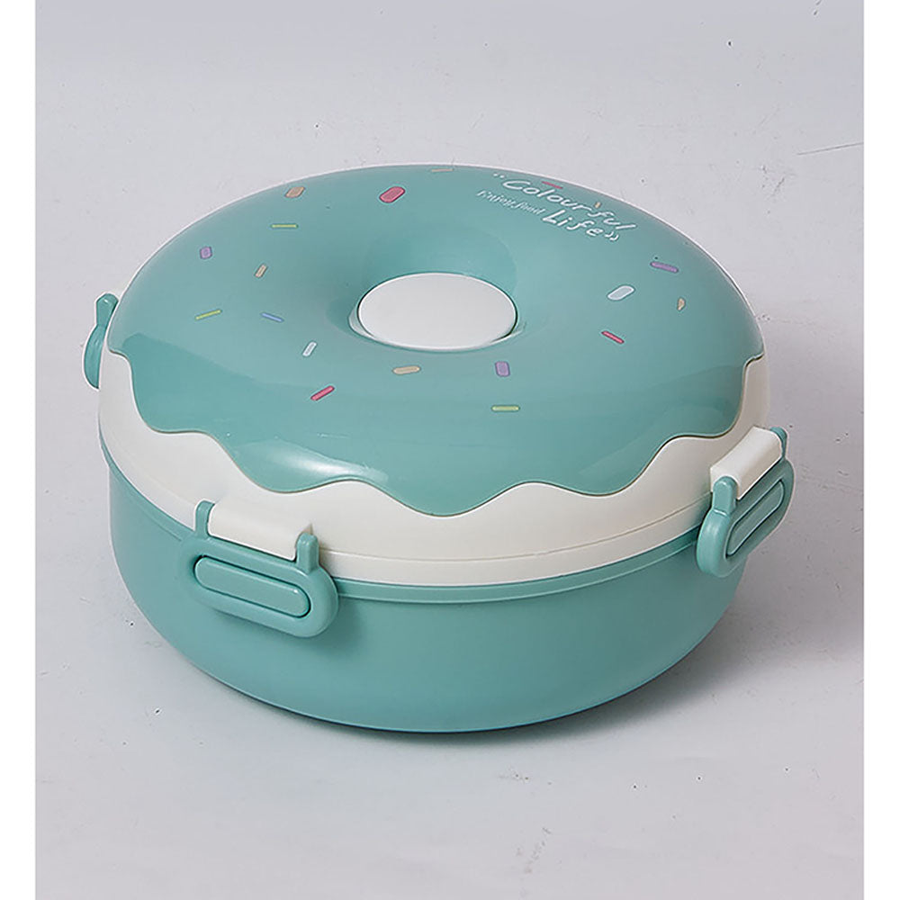 Little Surprise Box Teal Donut Medium Size, Stainless Steel Lunch Box with spoon and Fork for Kids & Adults, 300ml