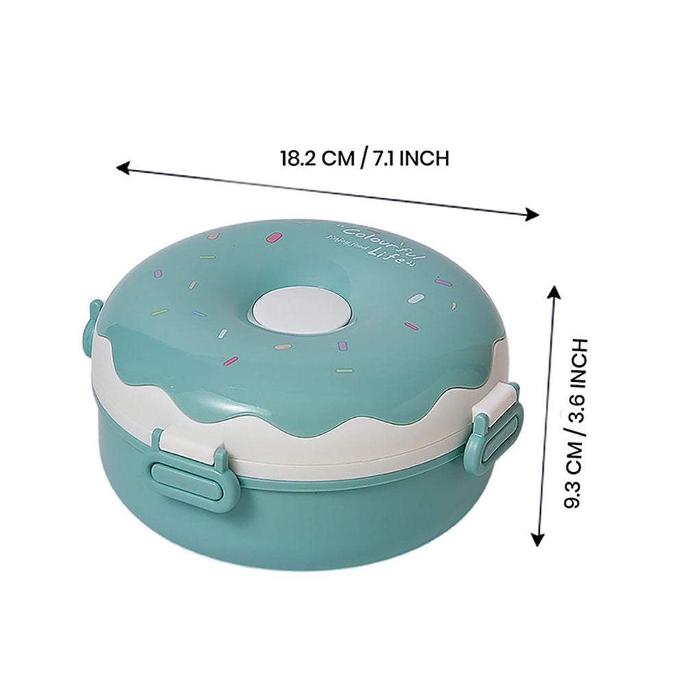 Little Surprise Box Teal Donut Medium Size, Stainless Steel Lunch Box with spoon and Fork for Kids & Adults, 300ml