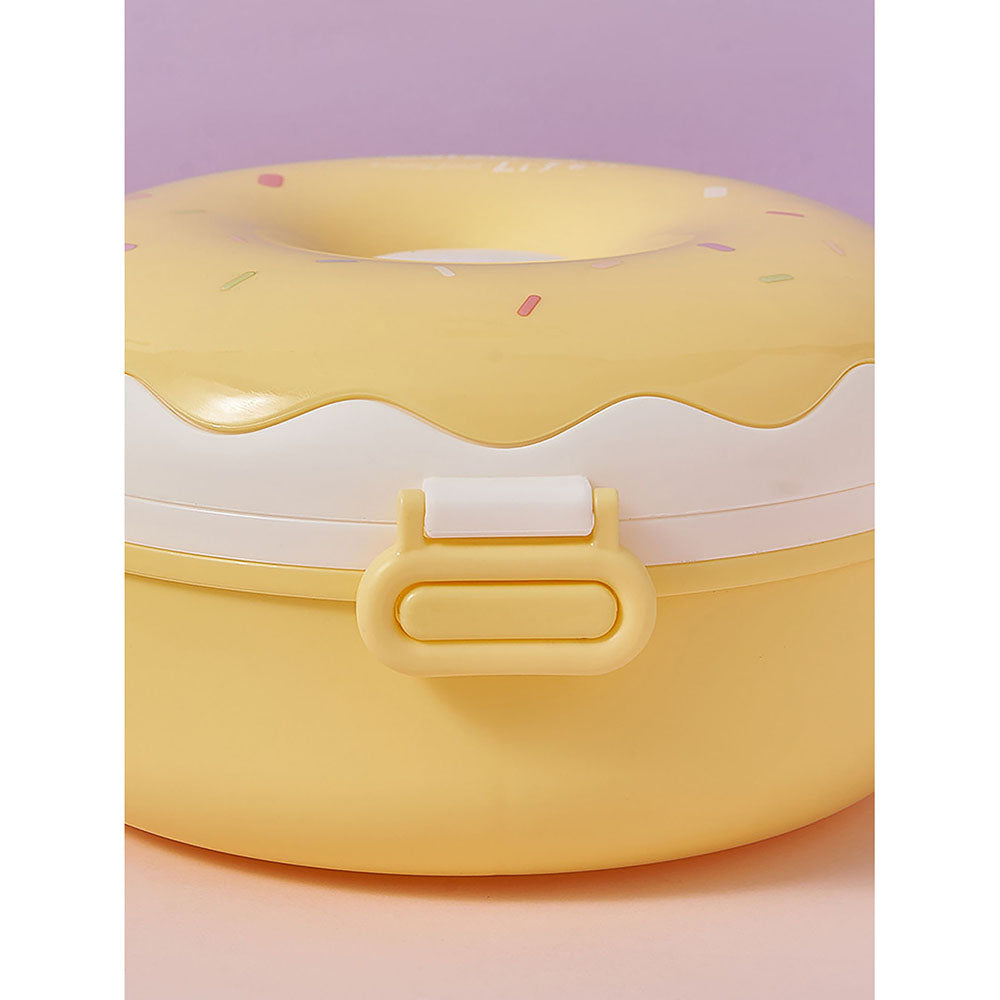 Little Surprise Box Yellow Donut Medium Size, Stainless Steel Lunch Box with spoon and Fork for Kids & Adults, 300ml