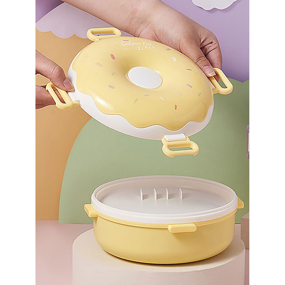 Little Surprise Box Yellow Donut Medium Size, Stainless Steel Lunch Box with spoon and Fork for Kids & Adults, 300ml