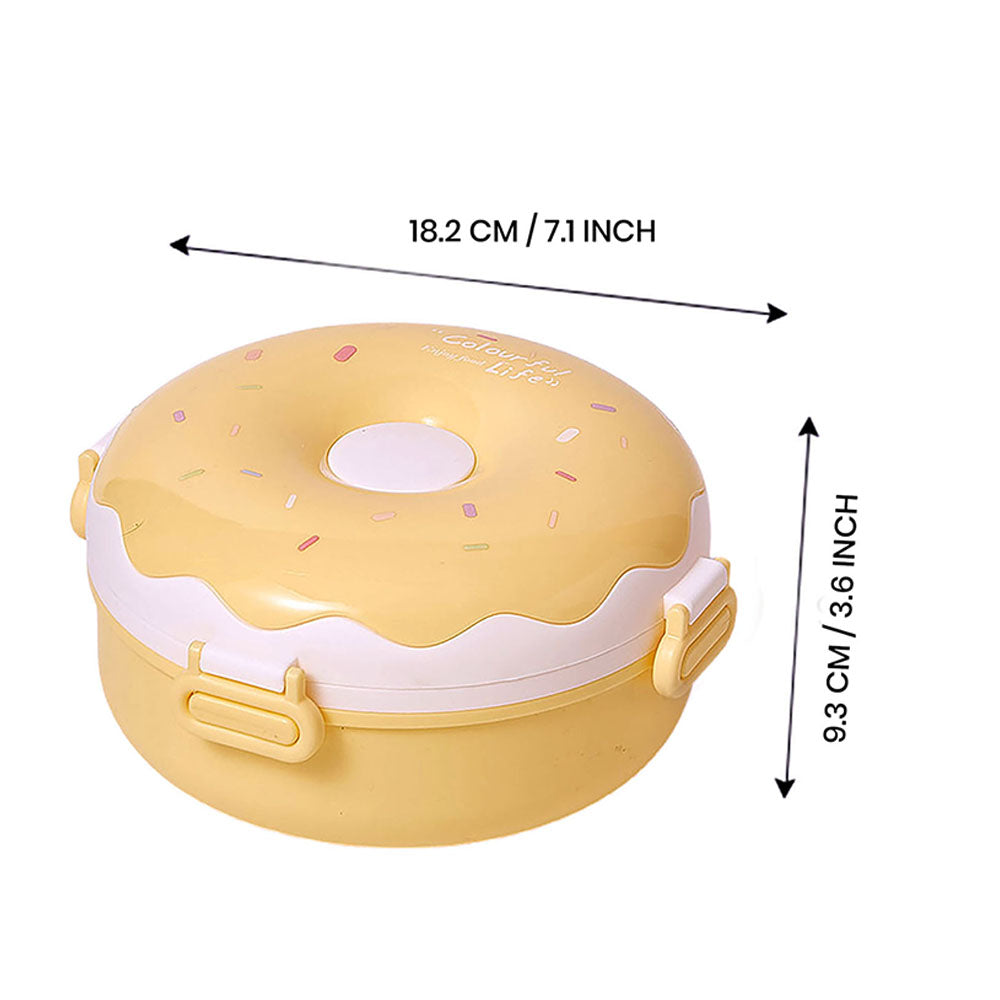 Little Surprise Box Yellow Donut Medium Size, Stainless Steel Lunch Box with spoon and Fork for Kids & Adults, 300ml