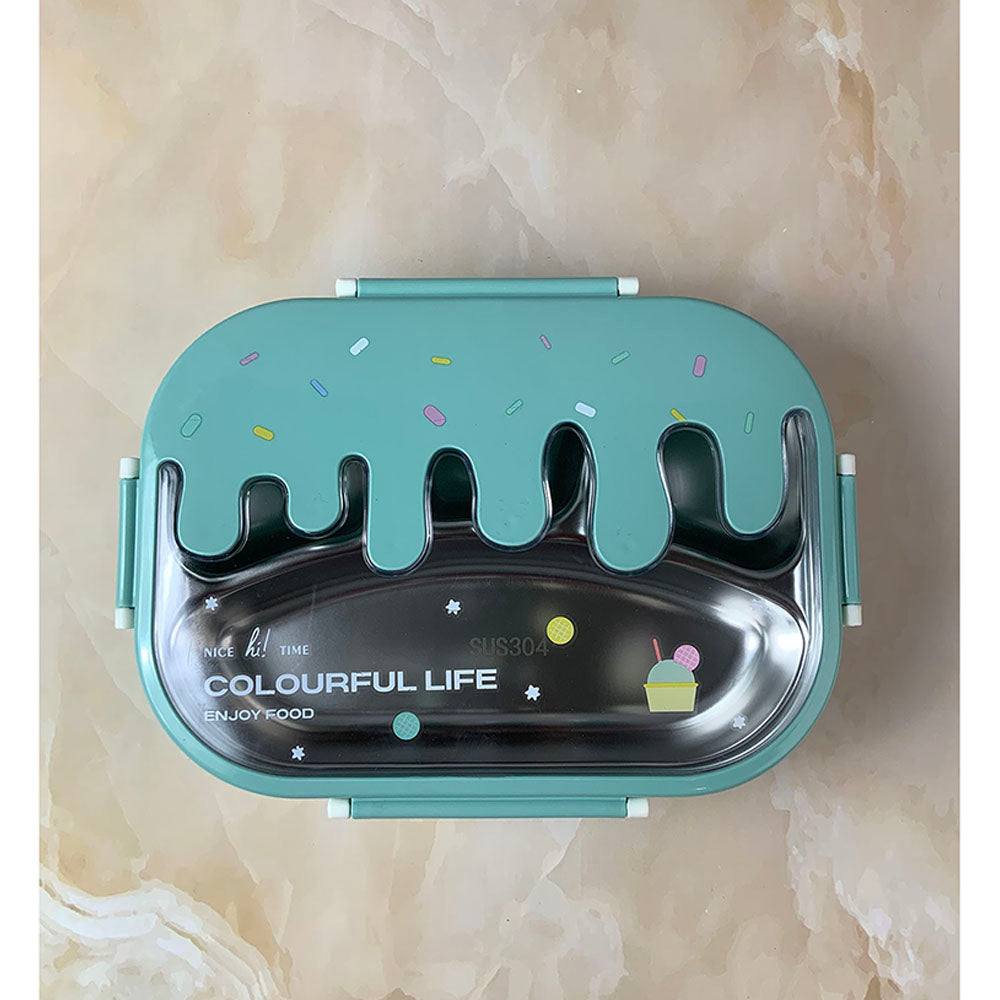 Little Surprise Box Teal Icecream Drip Big Size Stainless Steel Lunch Box with  for Kids & Adults, 1300ml