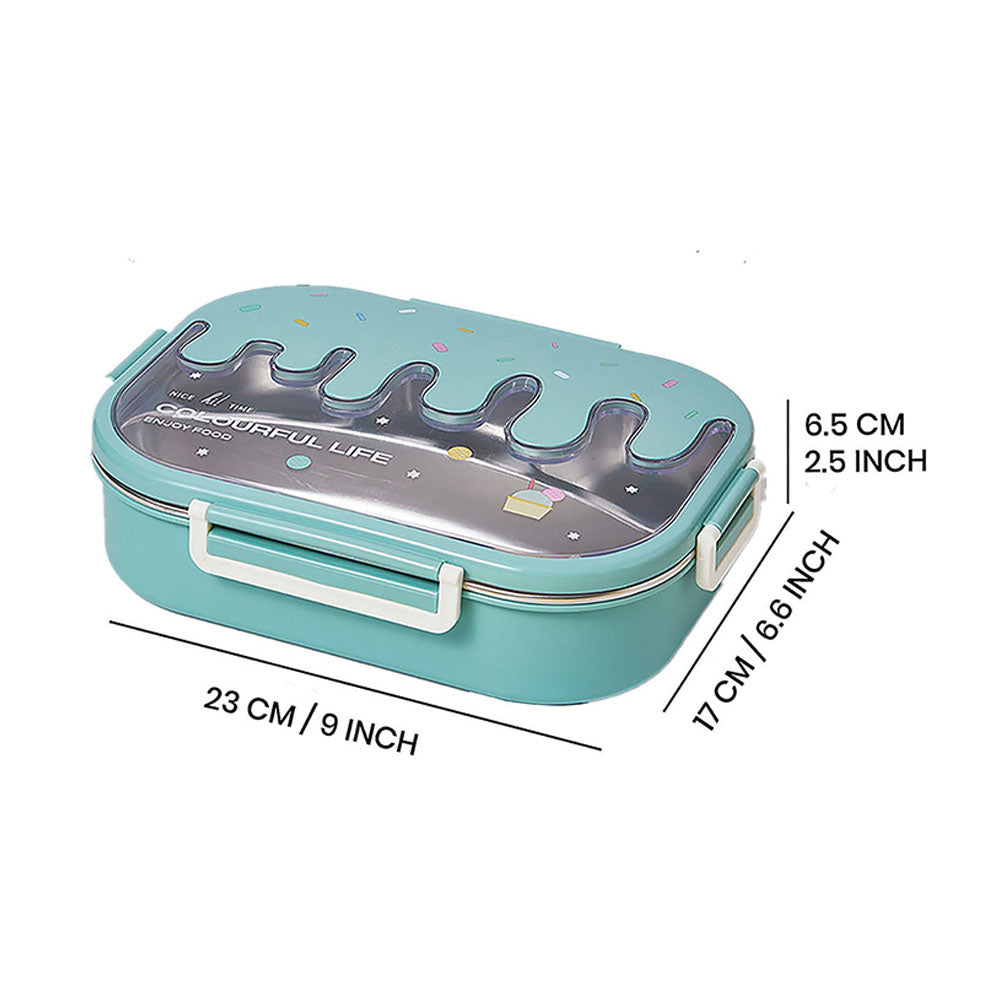 Little Surprise Box Teal Icecream Drip Big Size Stainless Steel Lunch Box with  for Kids & Adults, 1300ml