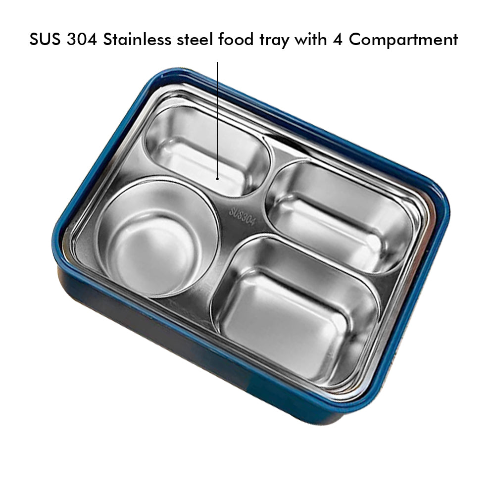 Little Surprise Box Big Size , Blue Dino theme Transparent Lid Double Lock Stainless Steel Kids Lunch /Tiffin Box.
