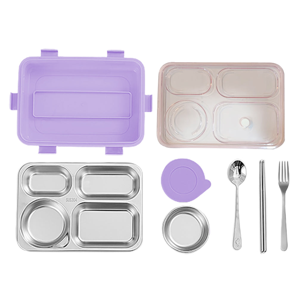 Little Surprise Box Purple Transparent Lid Double Lock Stainless Steel Lunch /Tiffin Box for Kids.