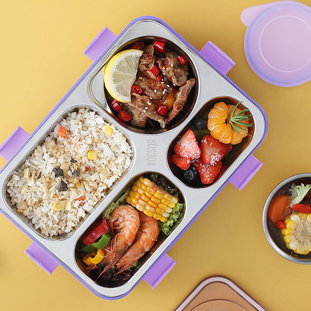 Little Surprise Box Purple Transparent Lid Double Lock Stainless Steel Lunch /Tiffin Box for Kids.